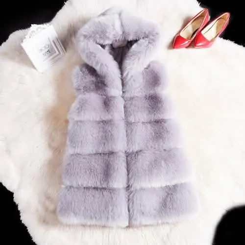 2022 Women's Elegant Hooded Faux Fur Gilet - Trendy Sleeveless Winter Jacket