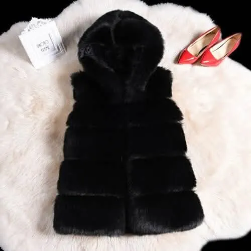 2022 Women's Elegant Hooded Faux Fur Gilet - Trendy Sleeveless Winter Jacket