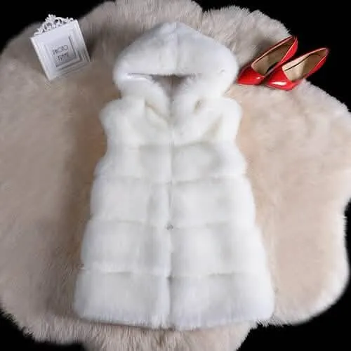 2022 Women's Elegant Hooded Faux Fur Gilet - Trendy Sleeveless Winter Jacket