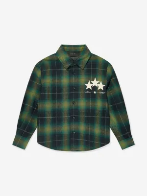 Amiri Boys Stars Flannel Shirt in Green