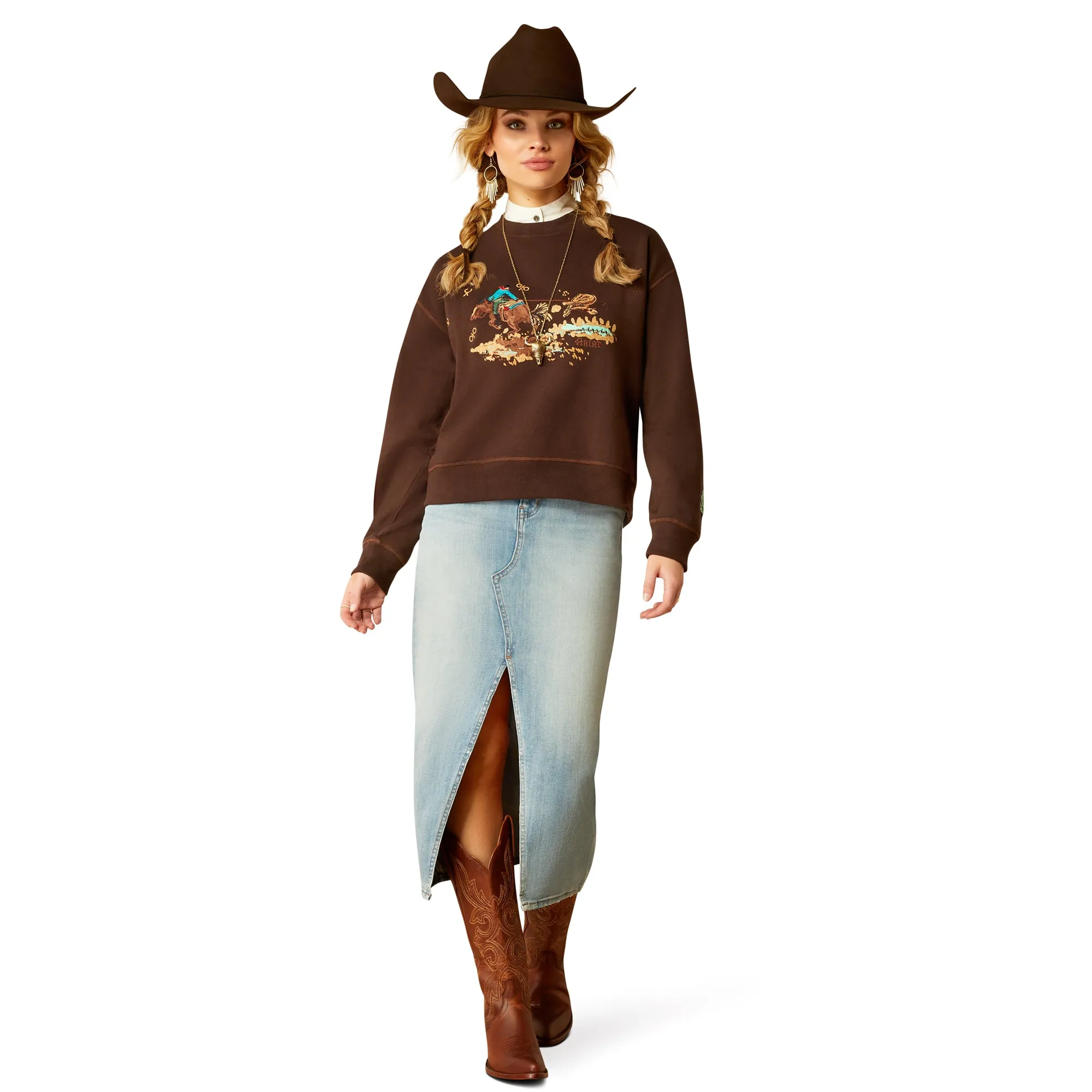 Ariat Ladies Riata Mole Brown Rodeo Graphic Sweatshirt 10052608