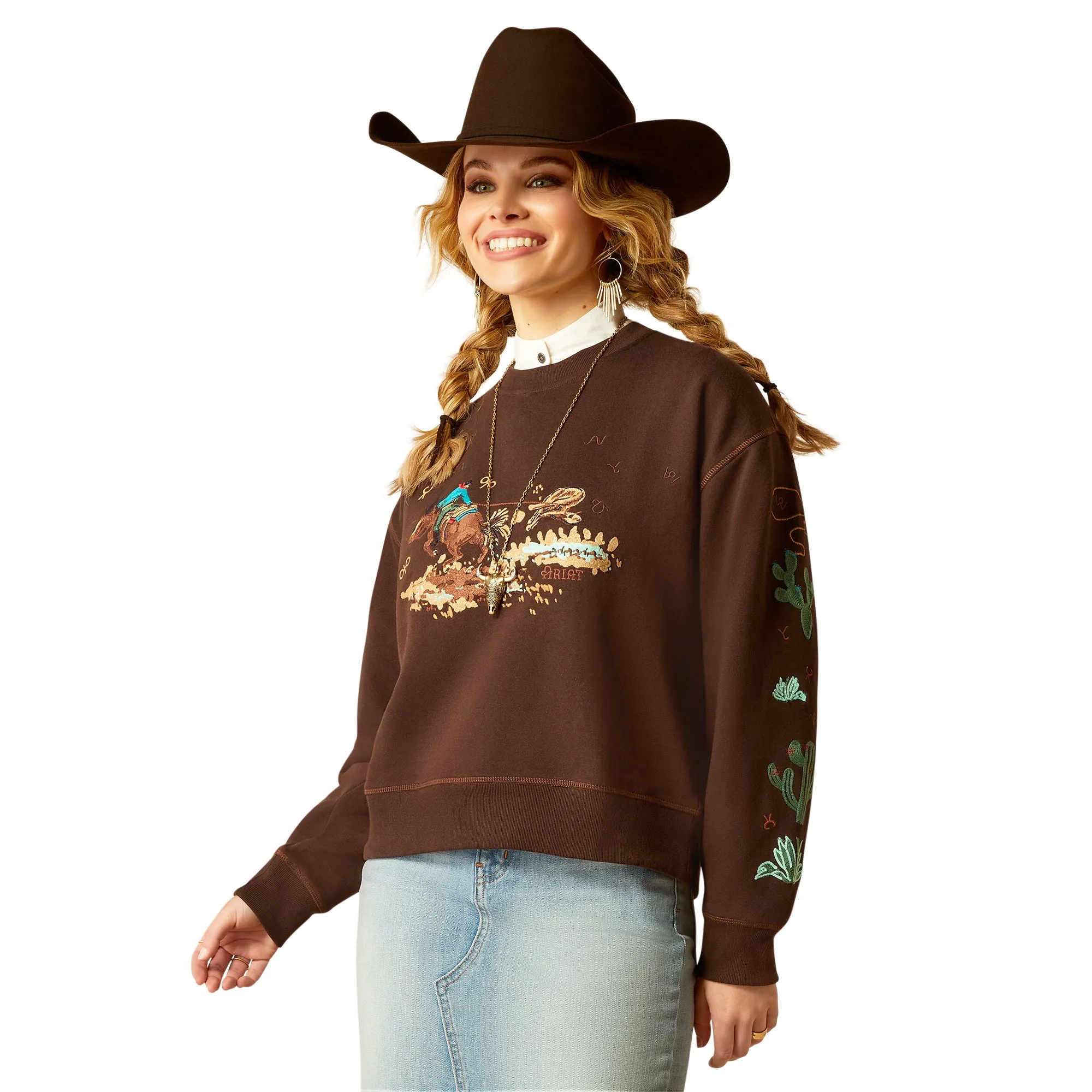 Ariat Ladies Riata Mole Brown Rodeo Graphic Sweatshirt 10052608