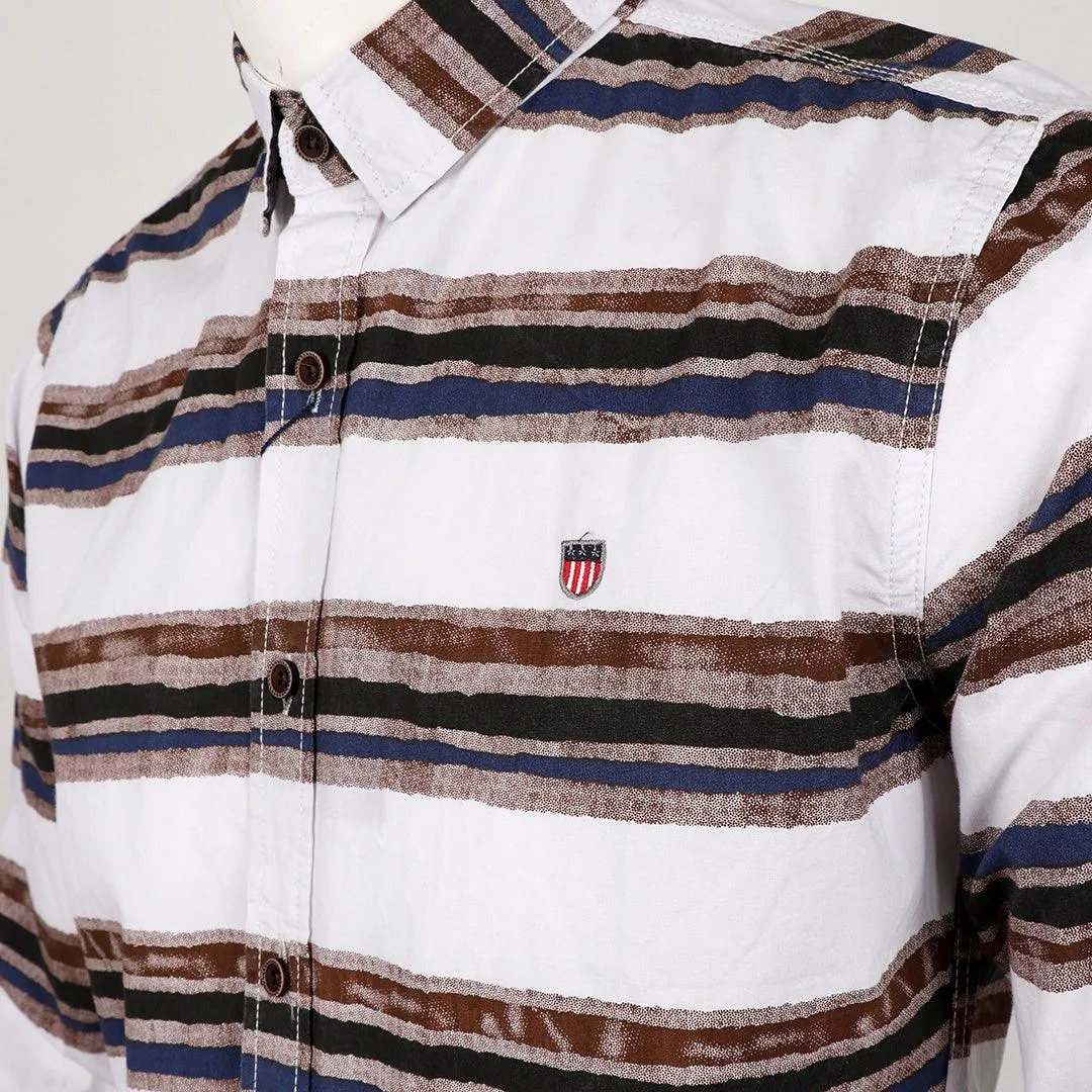 Bajieli Executive White With Brown, Blue, And Black Colored LongSleeve Shirt