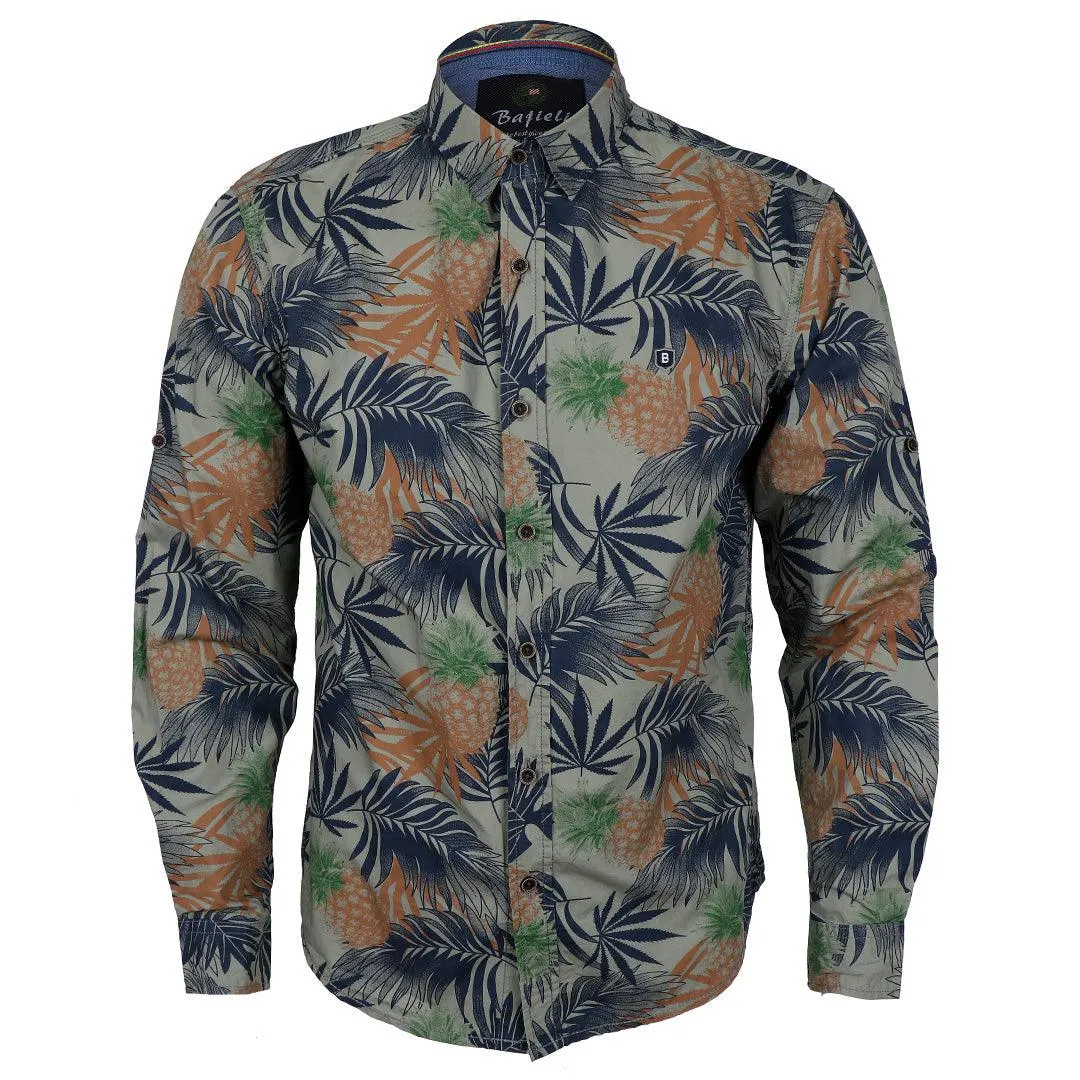 Bajieli Rich Closet Trendy Pineapple Designed Long Sleeve Shirts-Blue