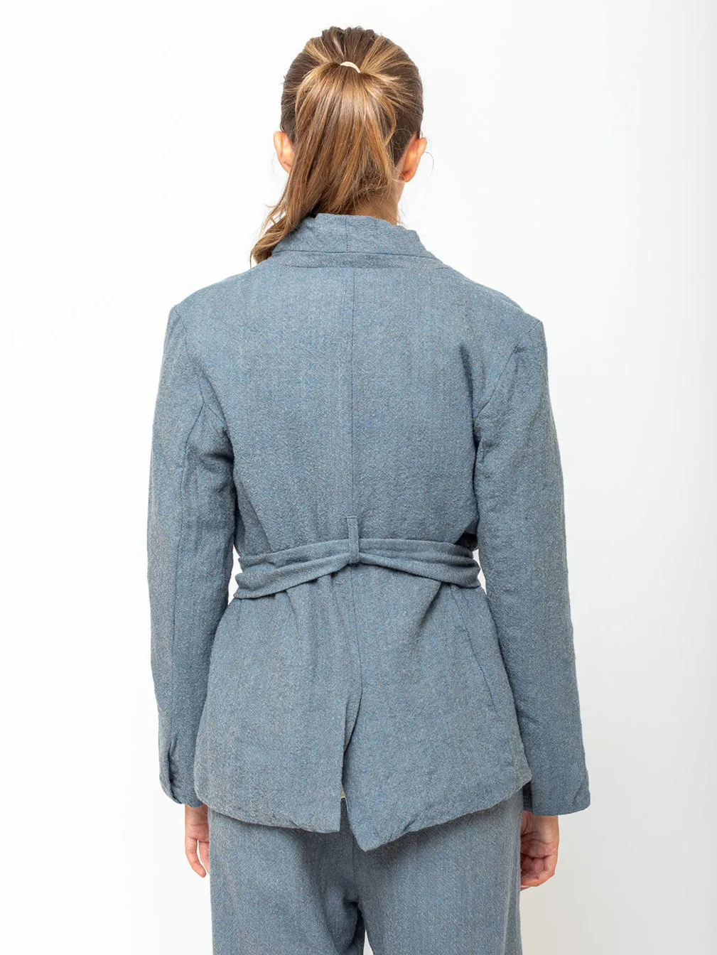 Belted Japanese Ghost Wool Jacket - Melange Blue