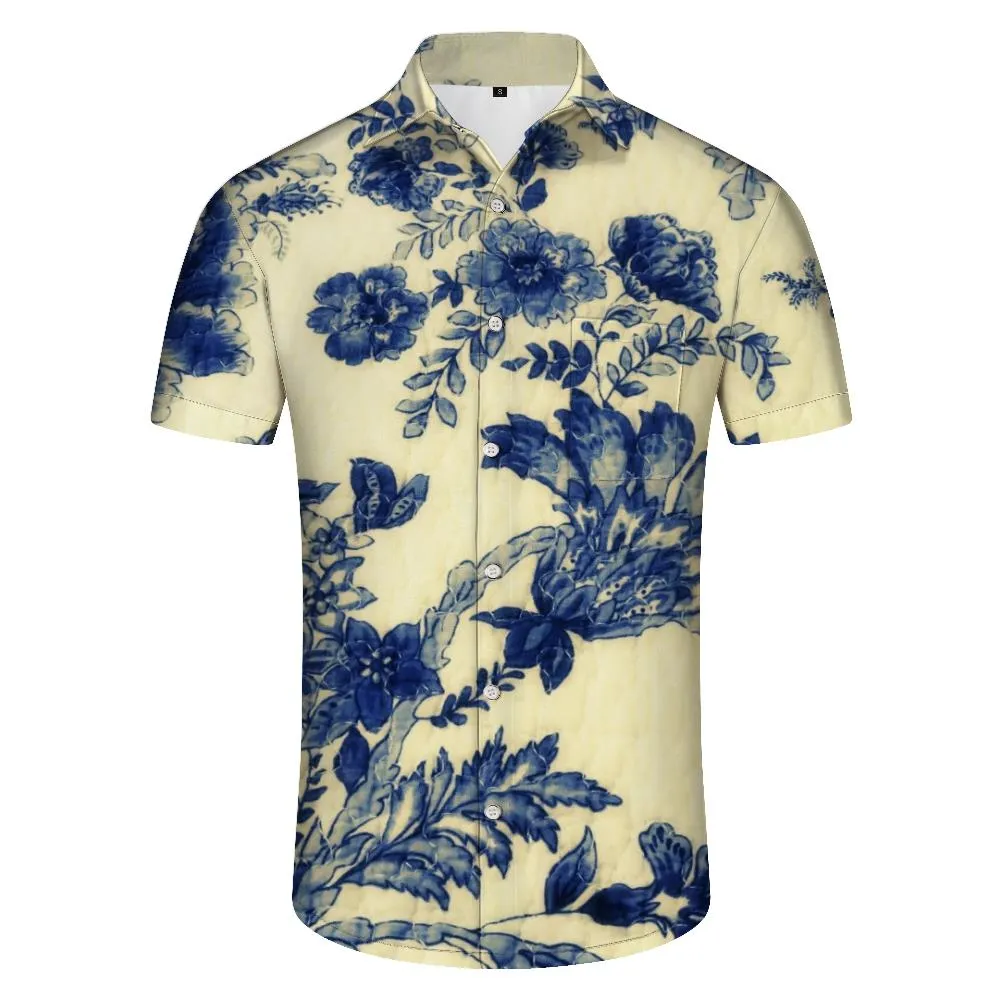 Bright Flowers Regular Style Fashion Breathable Comfort Retro Party Shirt Men's Button Short Sleeve Shirt Fashion Print Casual