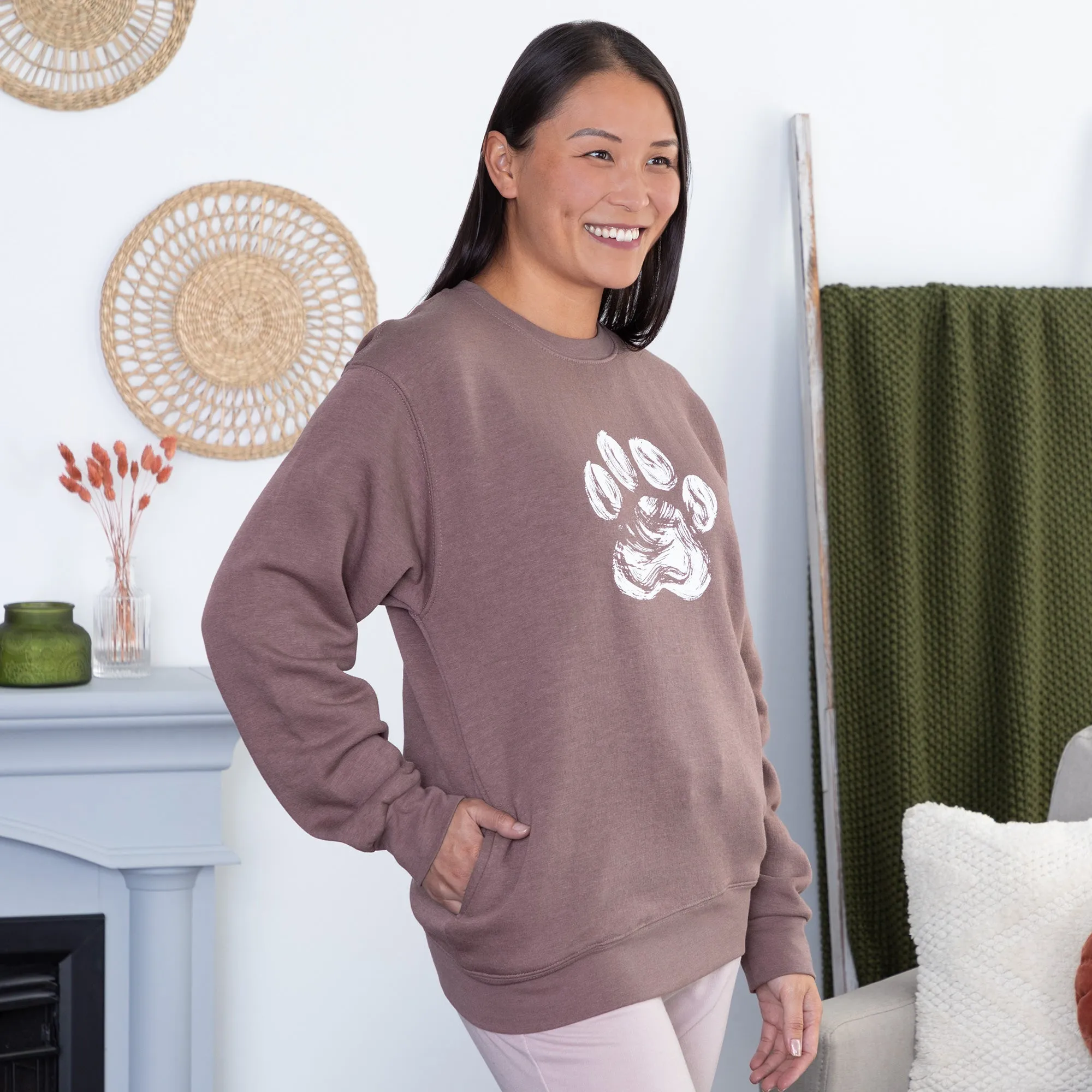 Brushed Paw Crew Sweatshirt with Side Pockets