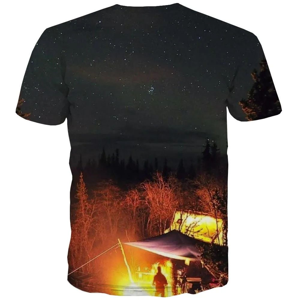 Camping T shirts Men Sunset Shirt Print Forest T-shirts 3d Flame T-shirts Graphic