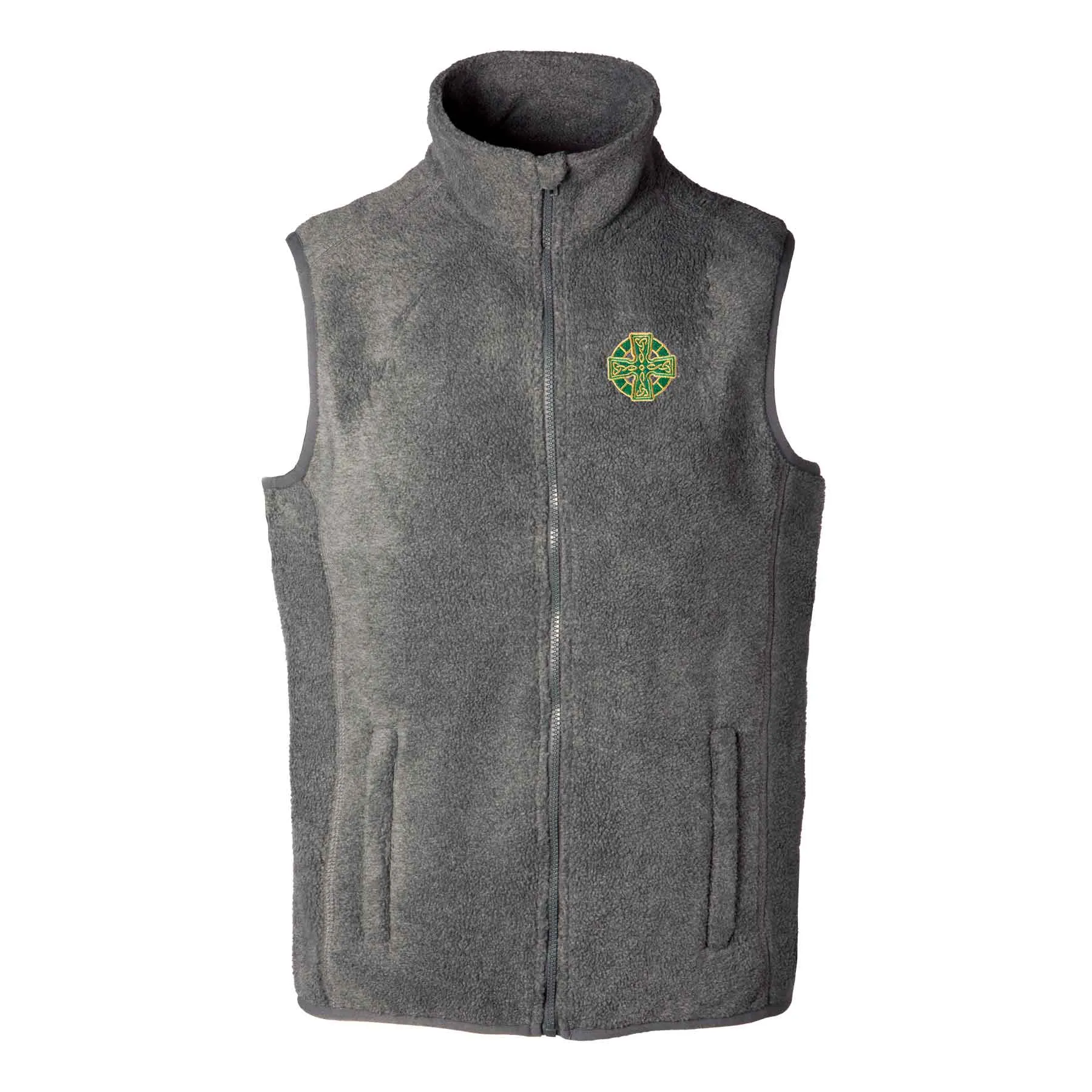 Celtic Cross Embroidered Personalized Fleece Vest- Charcoal