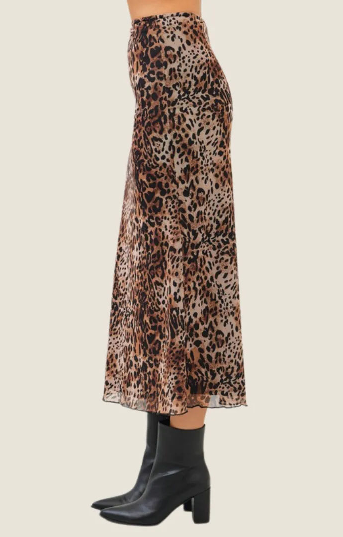 Ciela Leopard Mesh Midi Skirt