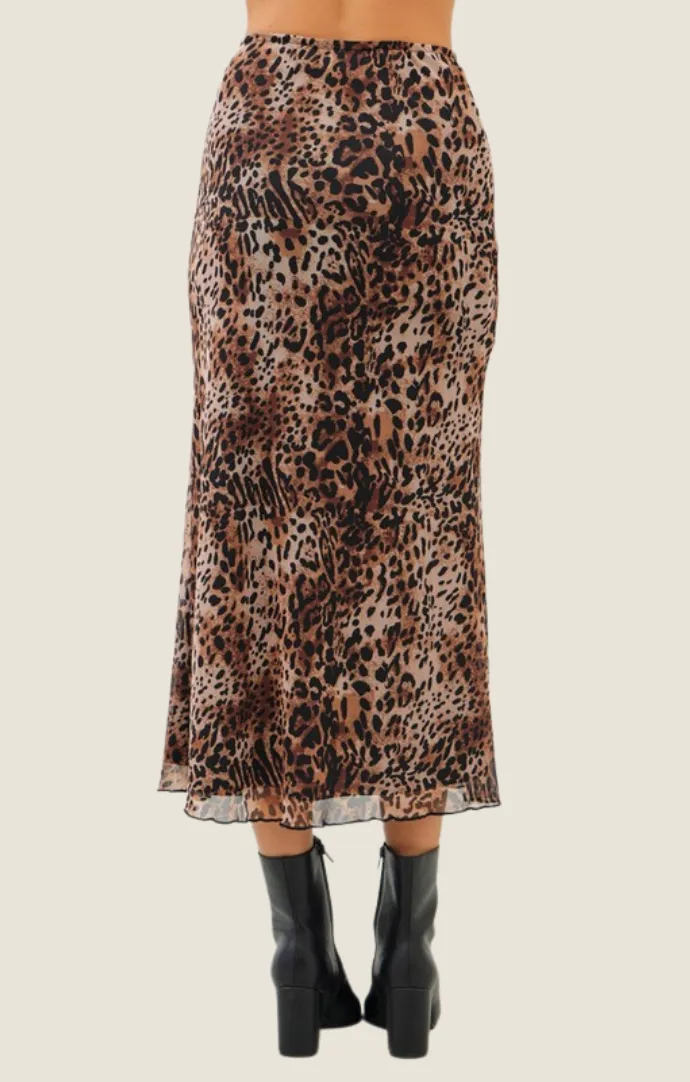 Ciela Leopard Mesh Midi Skirt