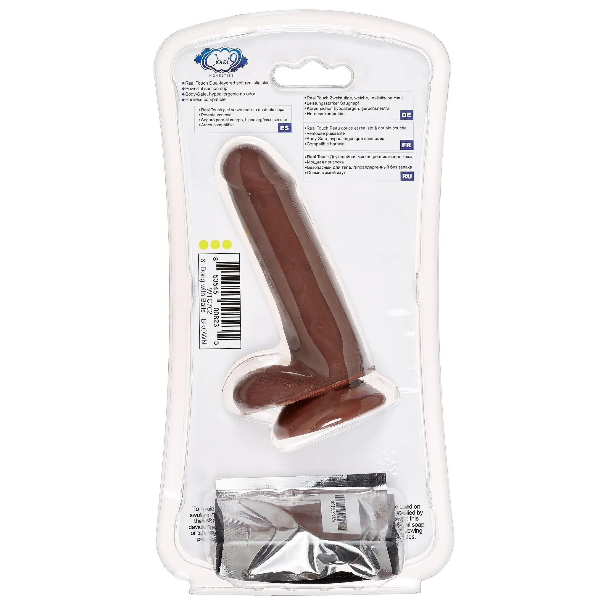 CLOUD 9 DUAL DENSITY DILDO TOUCH 6IN W/ BALLS BROWN