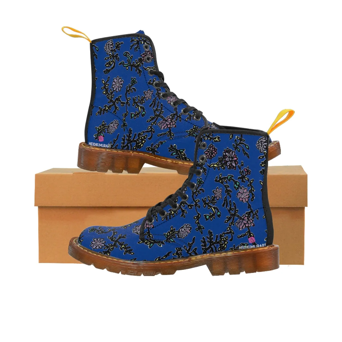 Dark Blue Floral Women's Boots, Purple Floral Women's Boots, Best Winter Boots For Women (US Size 6.5-11)