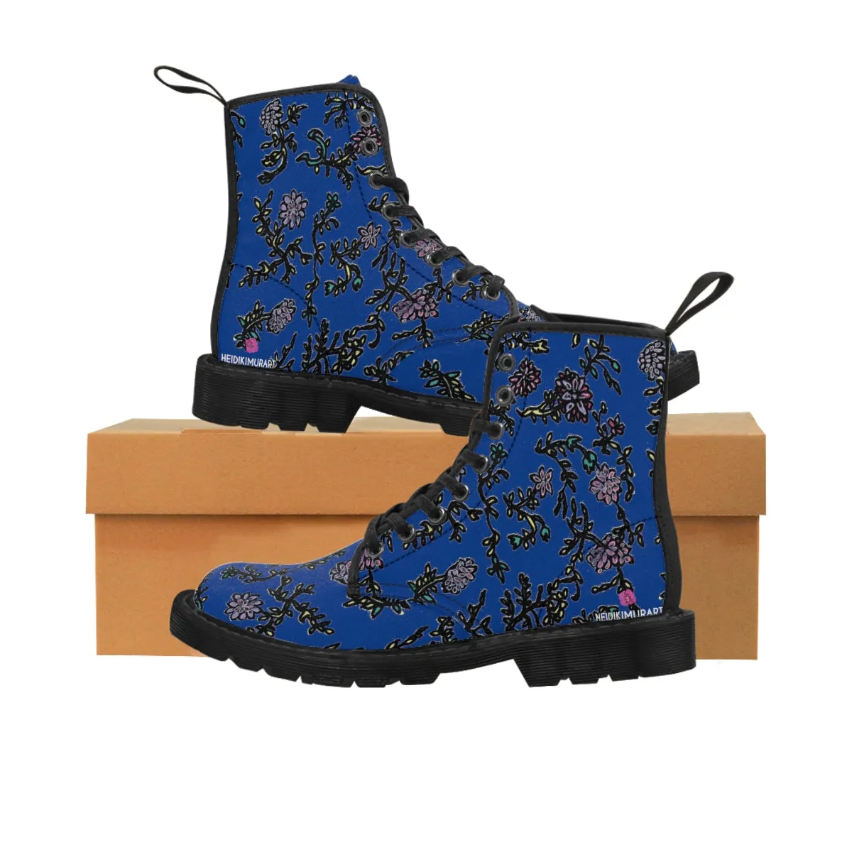 Dark Blue Floral Women's Boots, Purple Floral Women's Boots, Best Winter Boots For Women (US Size 6.5-11)