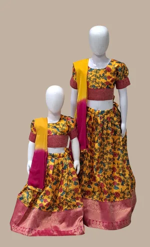 Deep Mustard Floral Printed  Choli Set