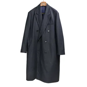 Double breasted coat in dark navy heavy twill deadstock vintage wool