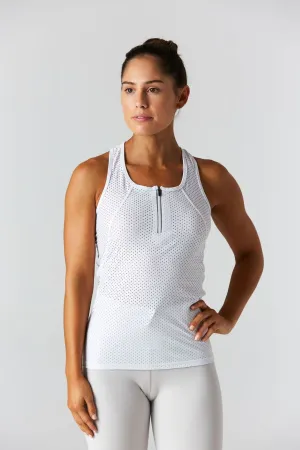 Fast Track White Mesh Racerback Tank Top (FINAL SALE)