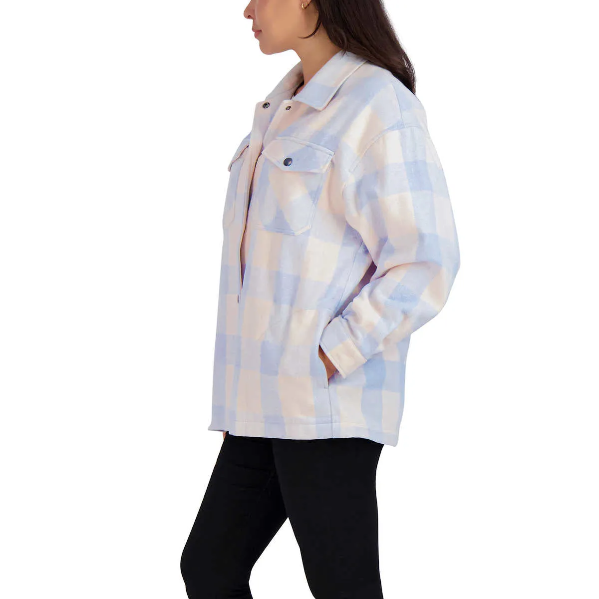 HFX Women's Relaxed Fit Front Snap Cozy Plaid Shirt Jacket