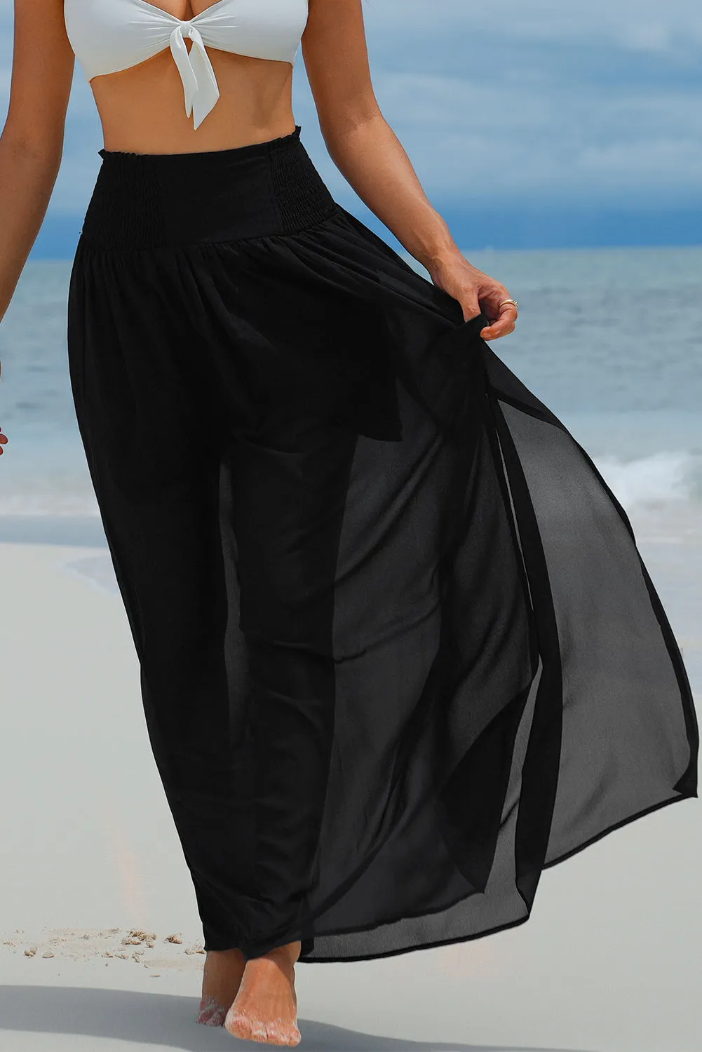 High Waist Chiffon Beach Maxi Skirt