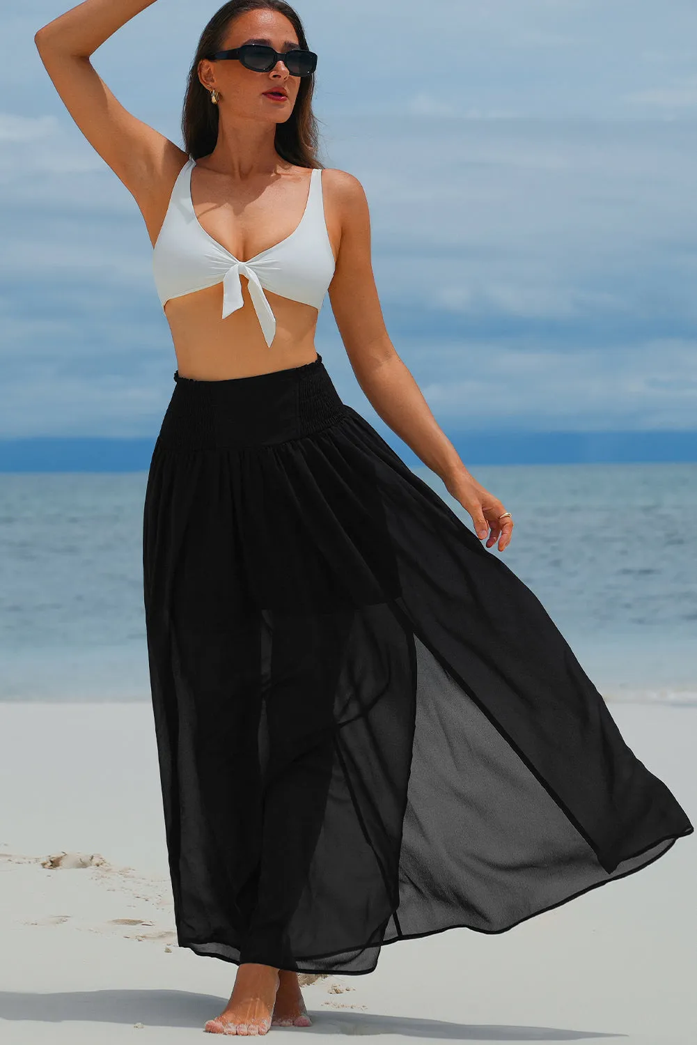 High Waist Chiffon Beach Maxi Skirt