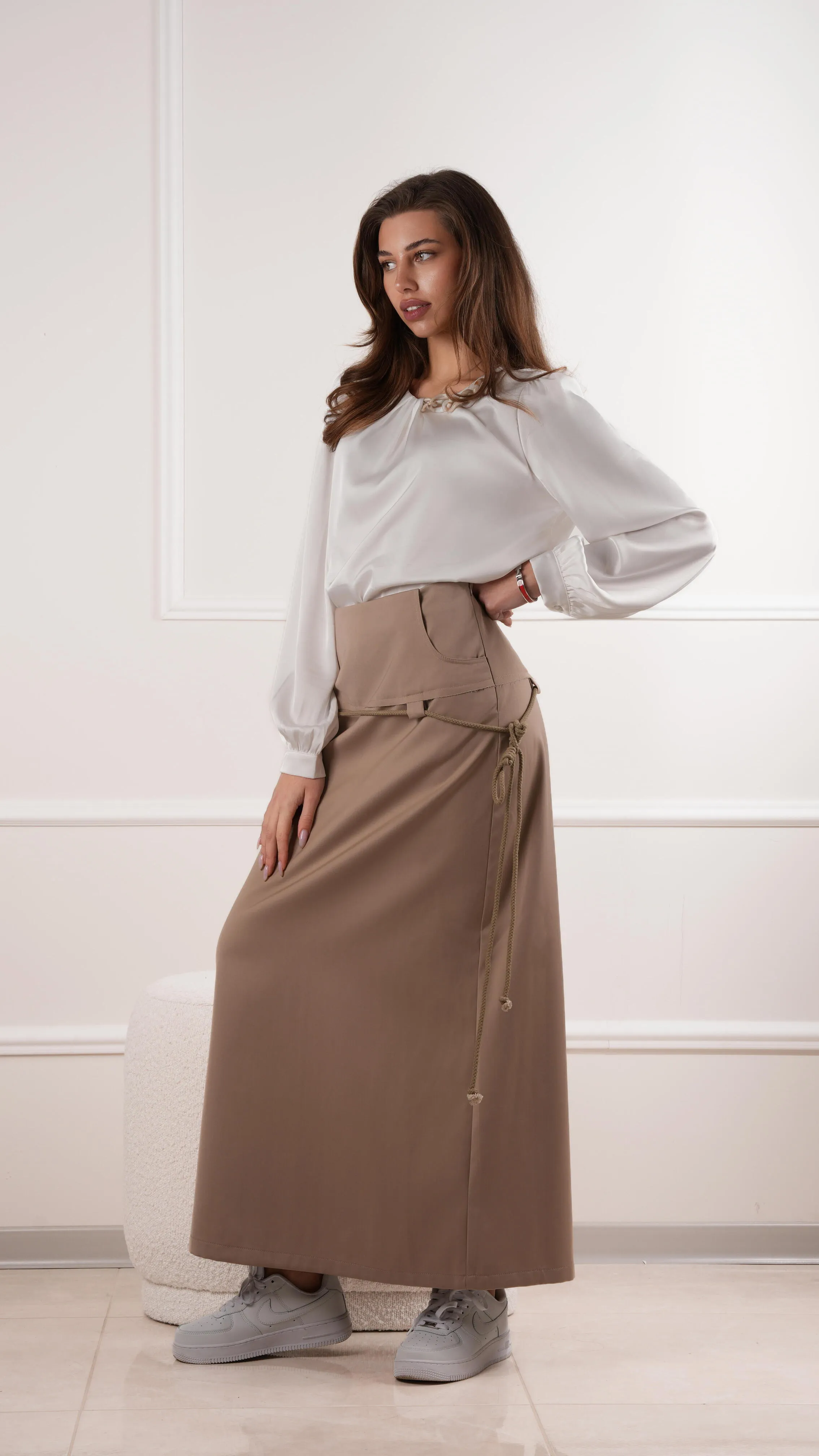 High-waisted maxi skirt with drawstring detail wholesale