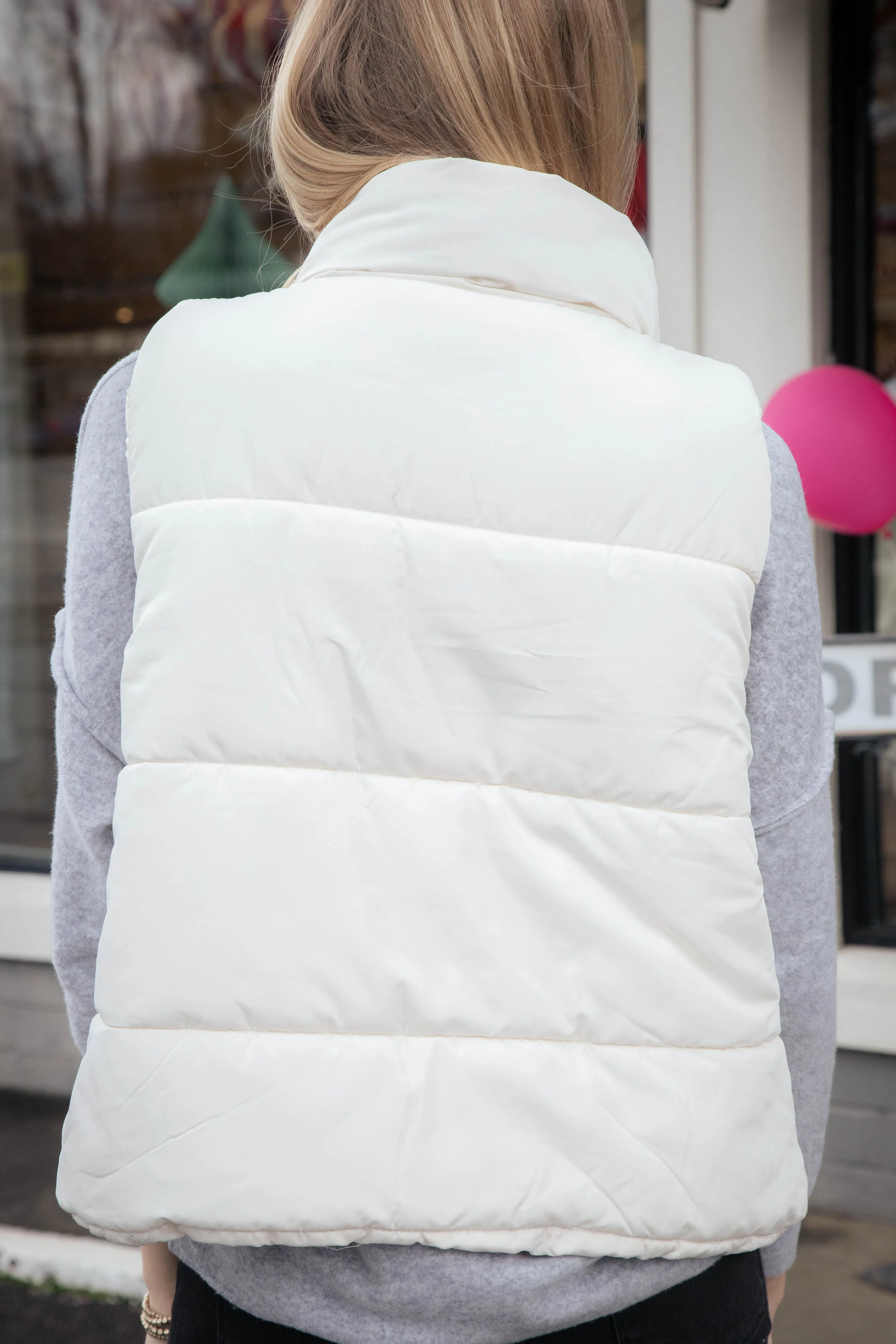 Jalyssa Zip Up Puffer Vest, Ivory