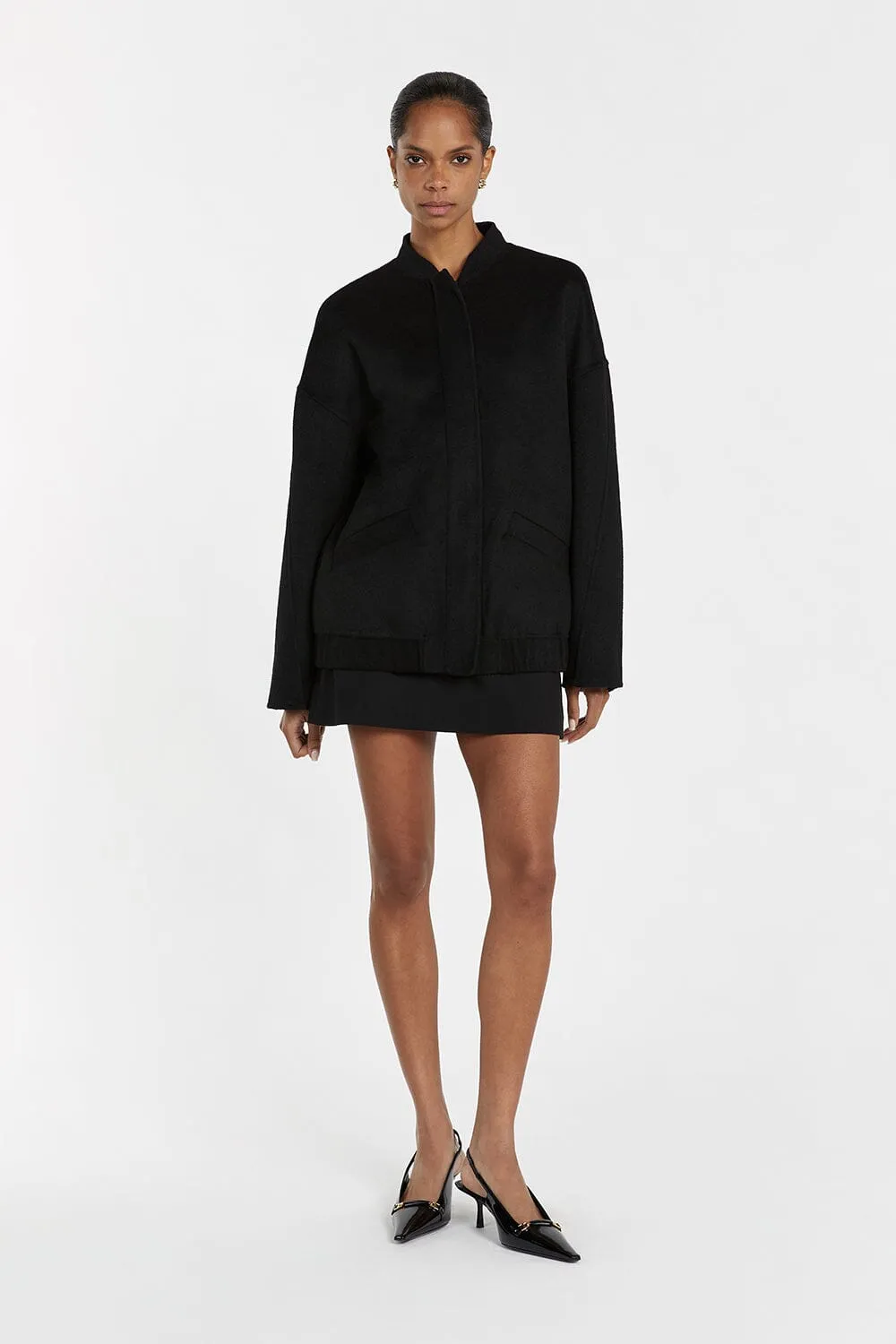 JERI BLACK WOOL BOMBER JACKET