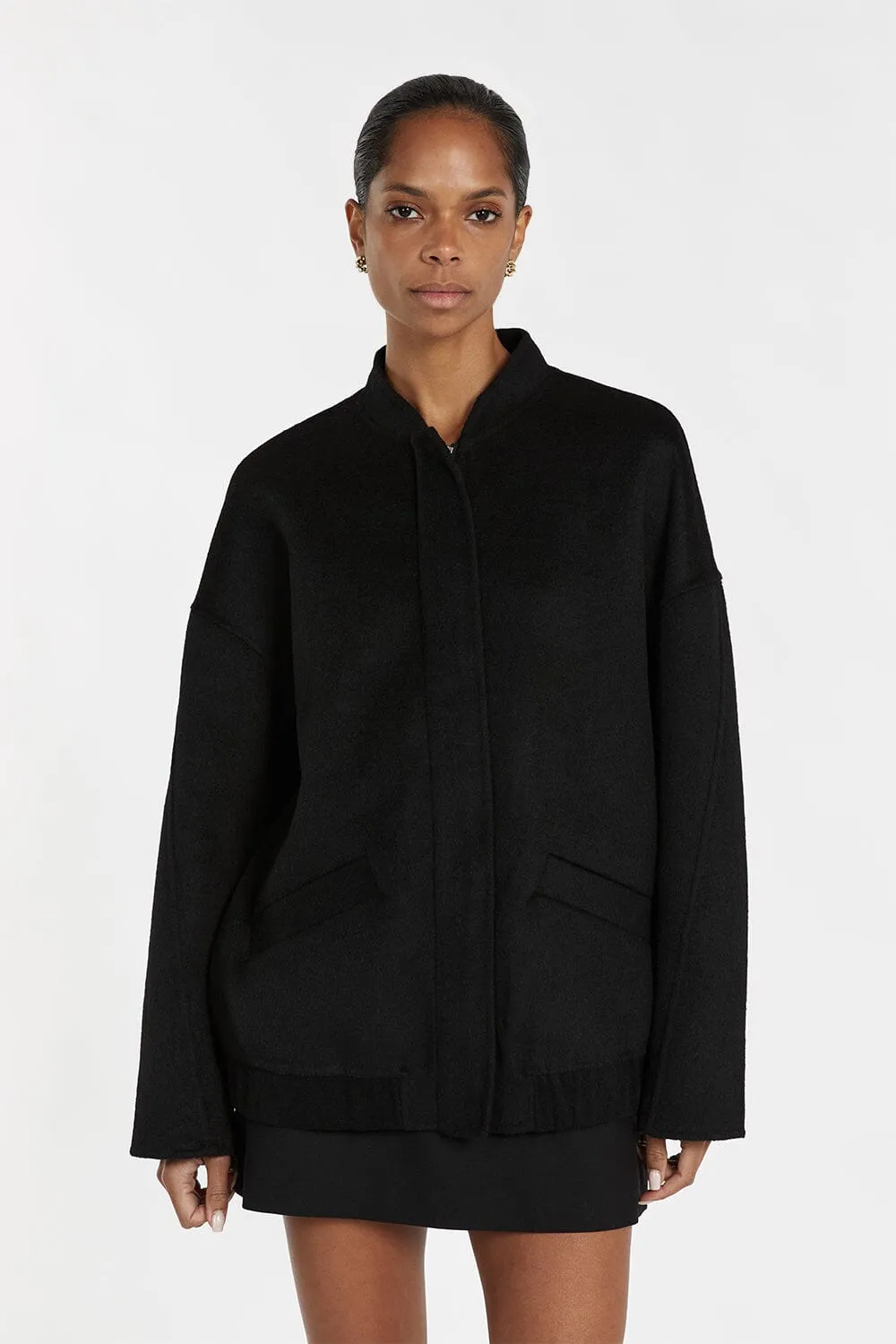 JERI BLACK WOOL BOMBER JACKET