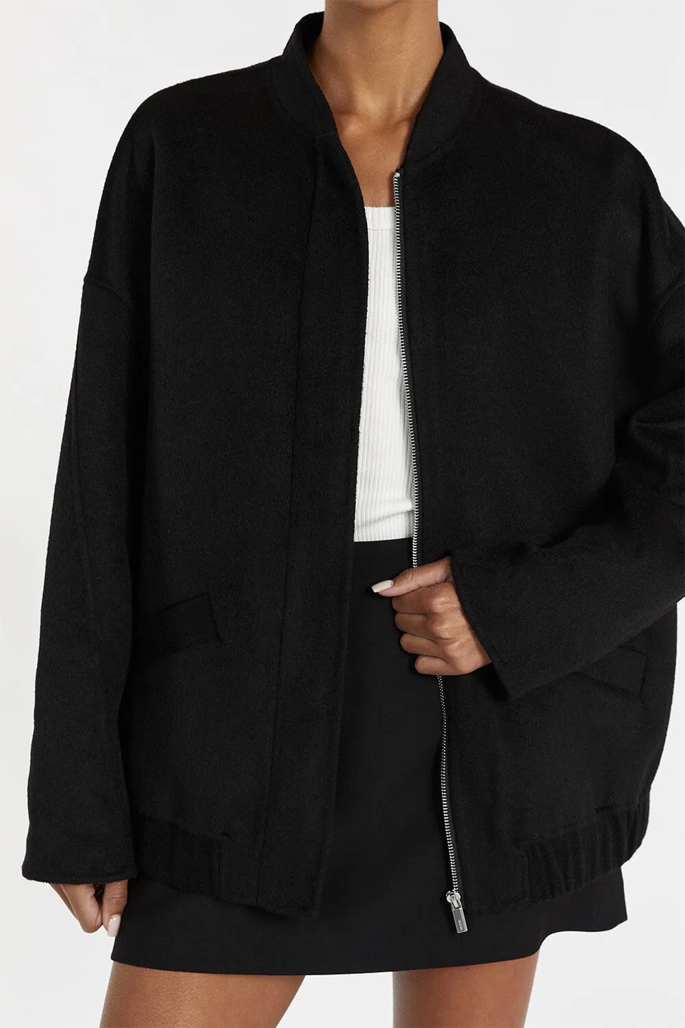 JERI BLACK WOOL BOMBER JACKET