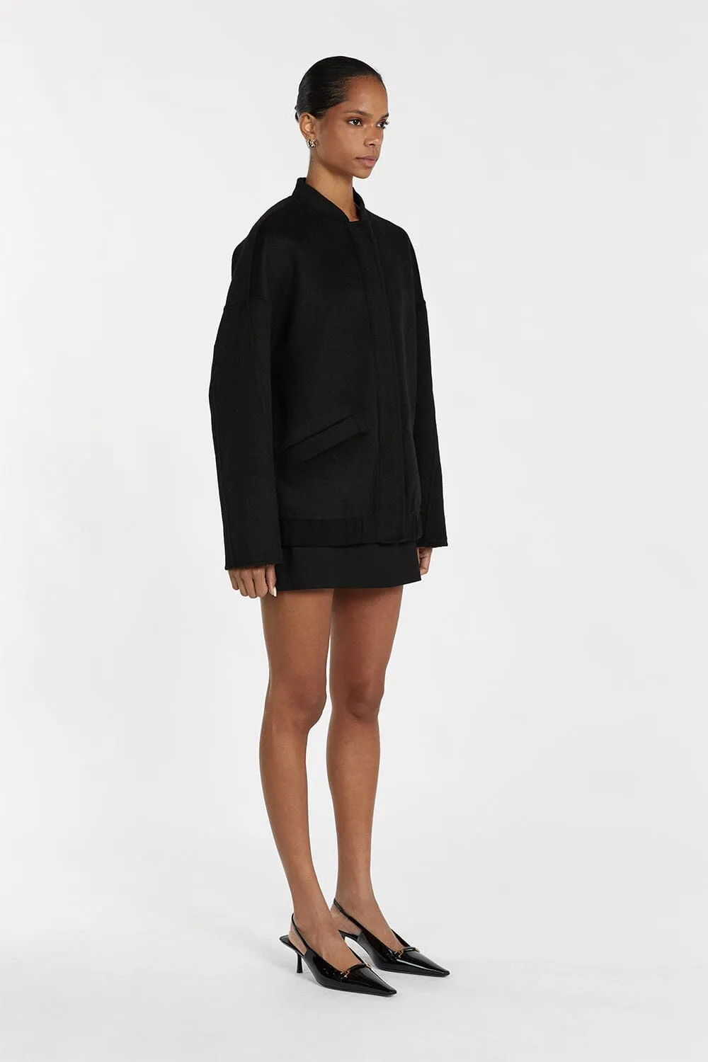 JERI BLACK WOOL BOMBER JACKET