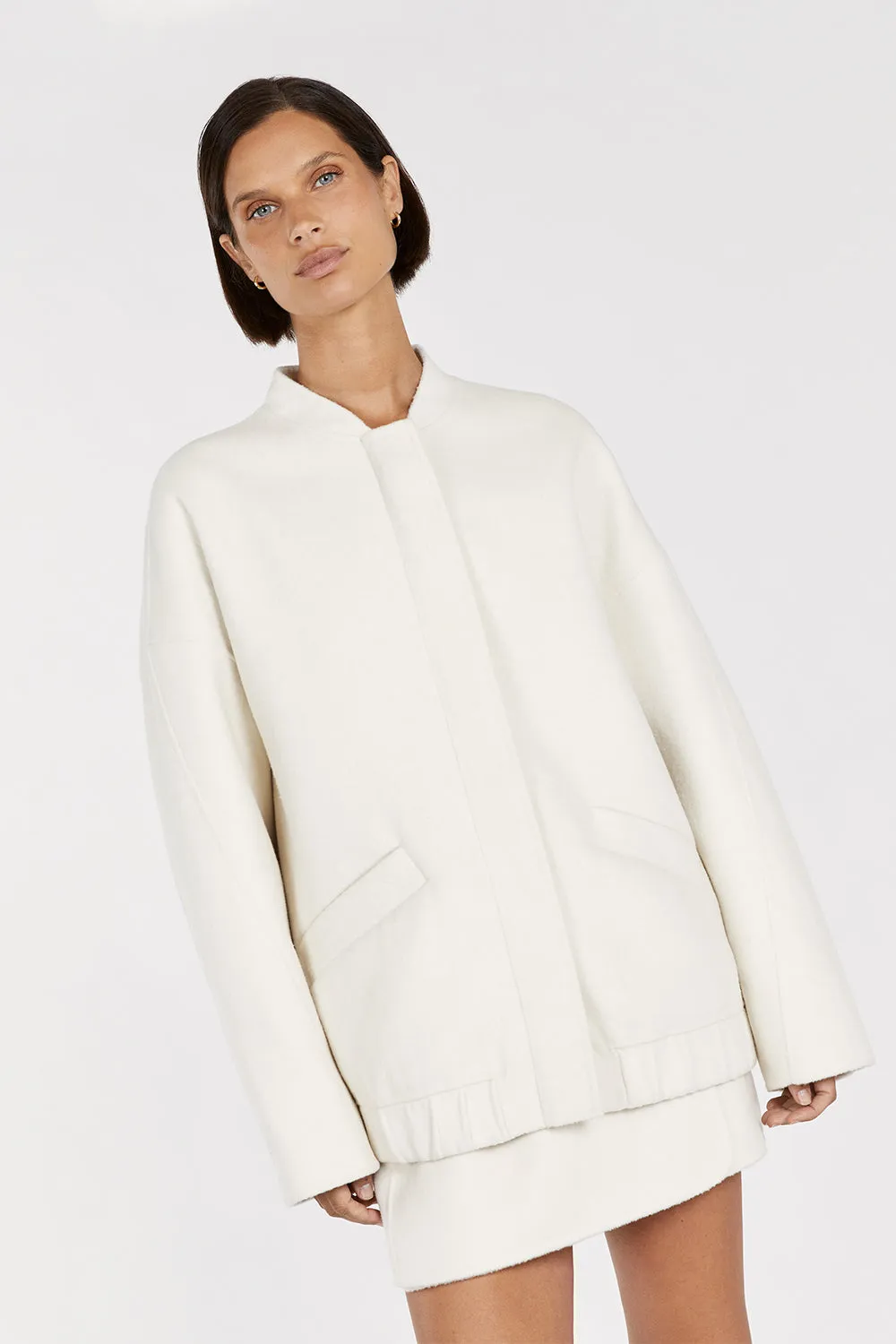 JERI CREAM WOOL BLEND BOMBER JACKET