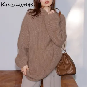 Joskaa Christmas Gift Kuzuwata 2024 Autumn Winter New Sweet Jumpers Thick Knitted Long Sleeved Pullover Solid Soft Comfortable Warm Sweaters Dress