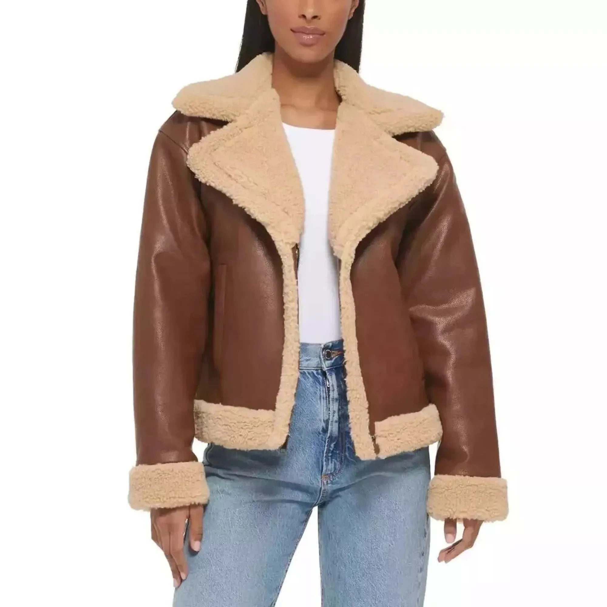 Levi's Women's Faux Leather Sherpa Trim Trucker Jacket