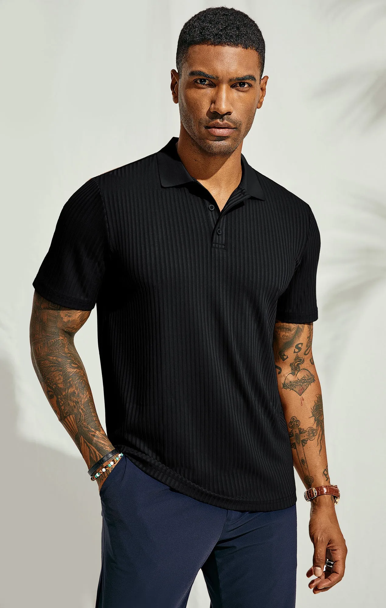 Mens Polo Shirts Textured Knit Short Sleeve Stretchy Golf Shirts