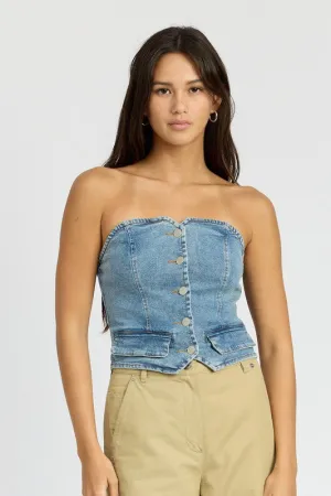 “Mika” denim strapless top