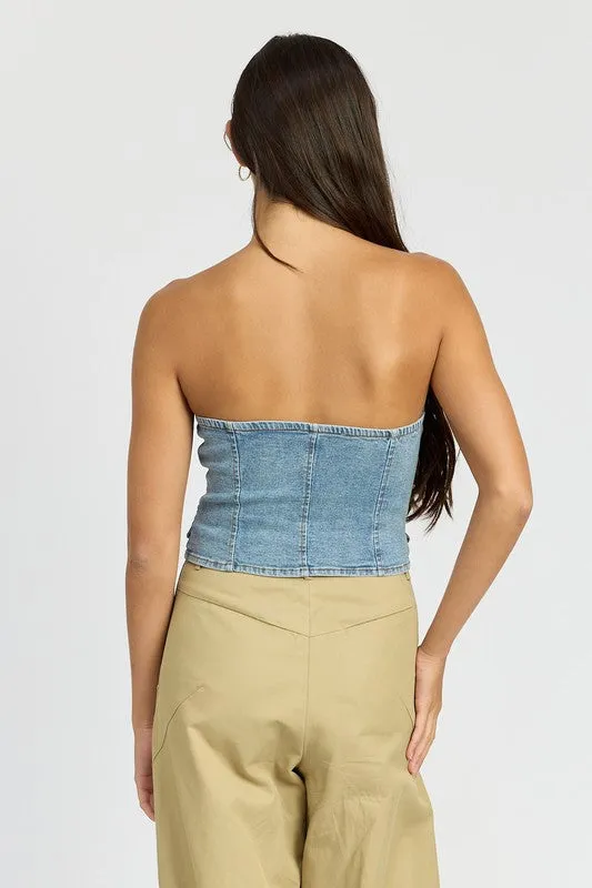 “Mika” denim strapless top