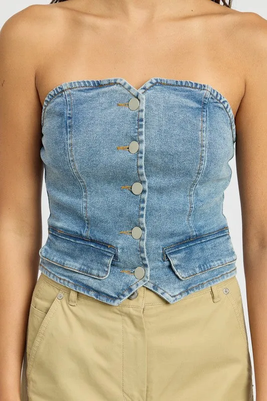 “Mika” denim strapless top