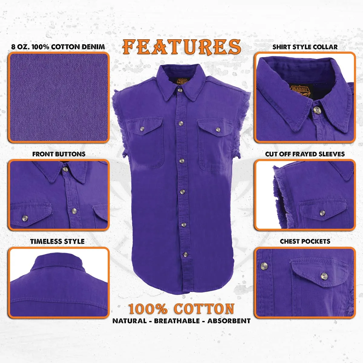 Milwaukee Leather DM1006 Men's Purple Lightweight Denim Shirt with