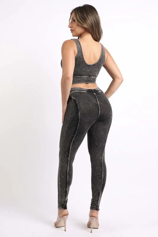 Mineral Washed Crop Top And Leggings Set (Plus)