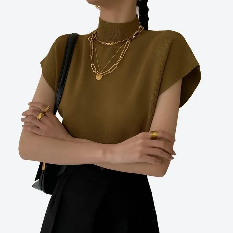 Modern High-Neck Cap Sleeve Tops