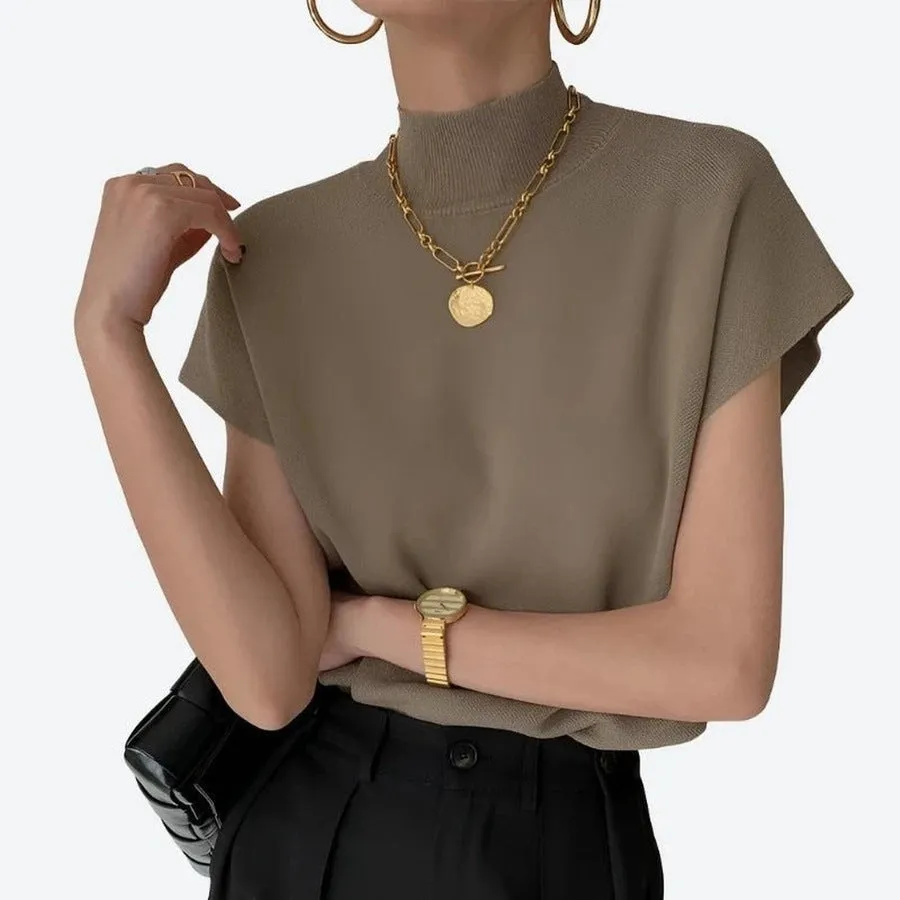 Modern High-Neck Cap Sleeve Tops