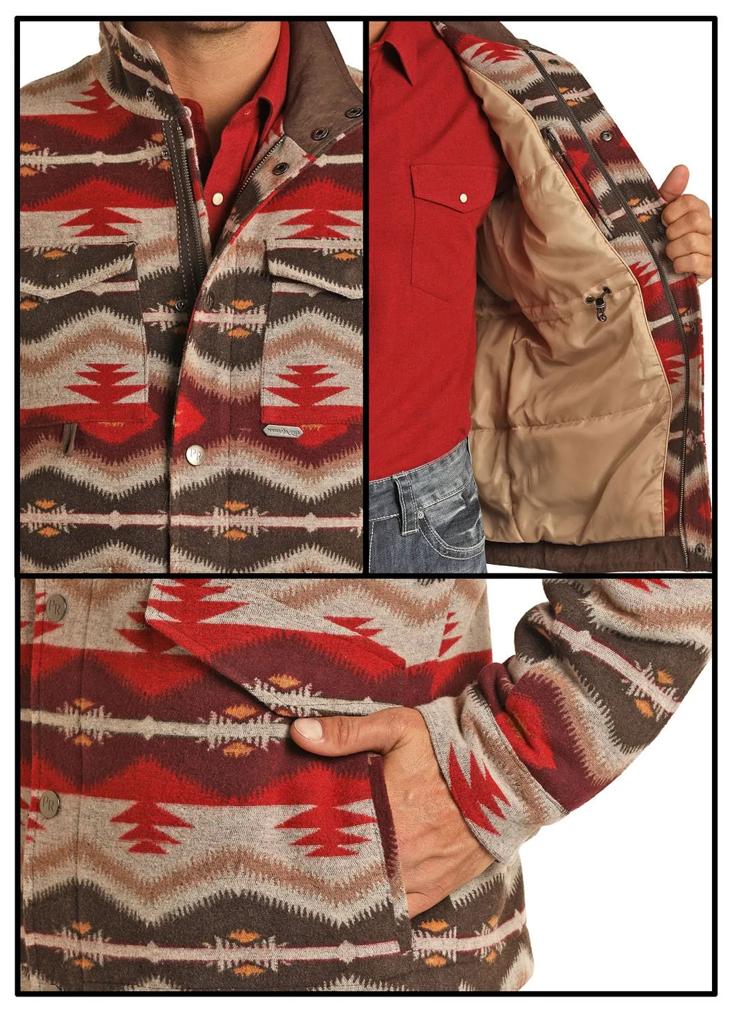 Powder River Men's Red Aztec Wool Blend Jacket