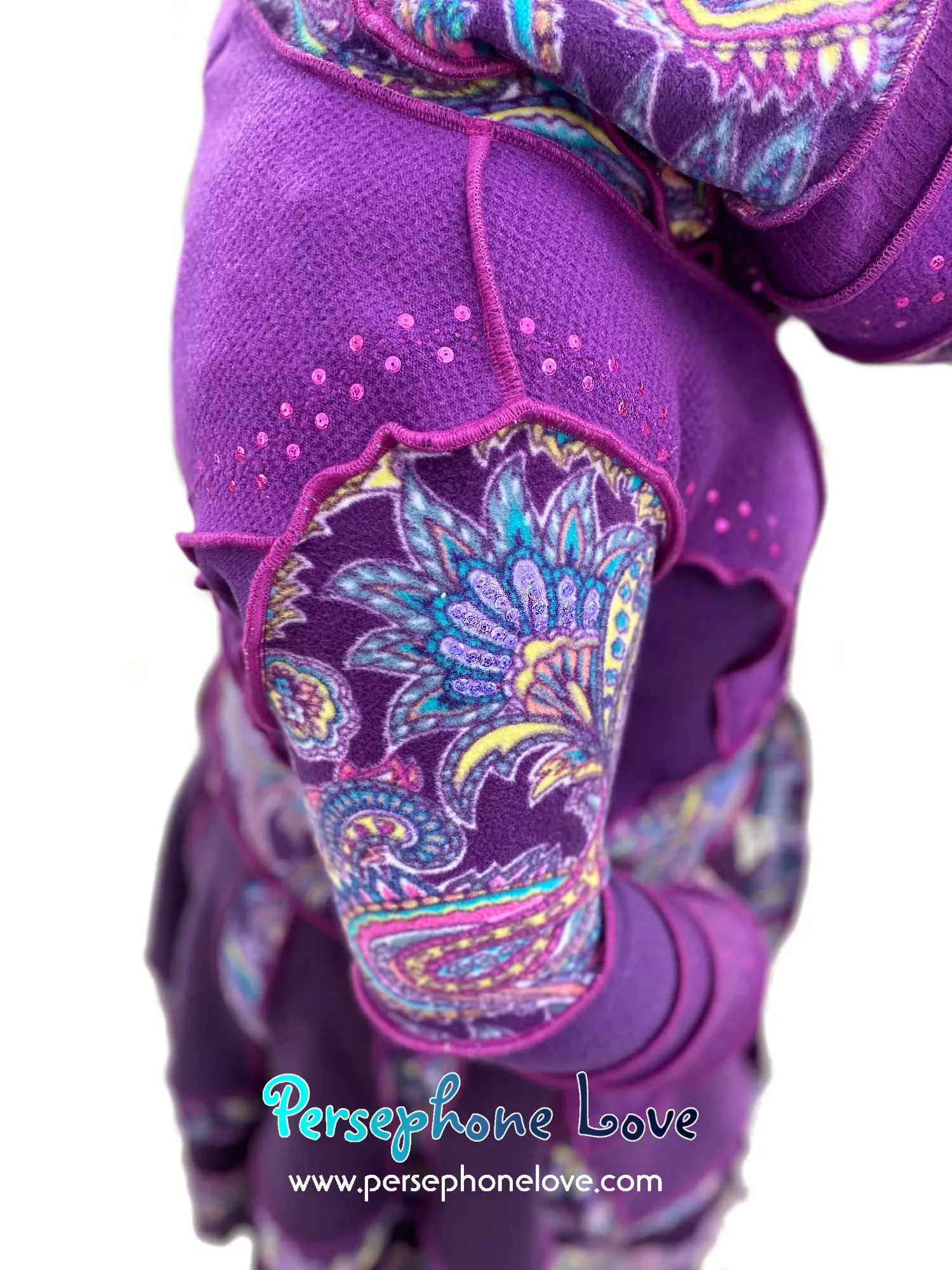 "Bloom" GODDESS SIZE Purple embroidered/felted/sequins cashmere patchwork Katwise-inspired sweatercoat-2536