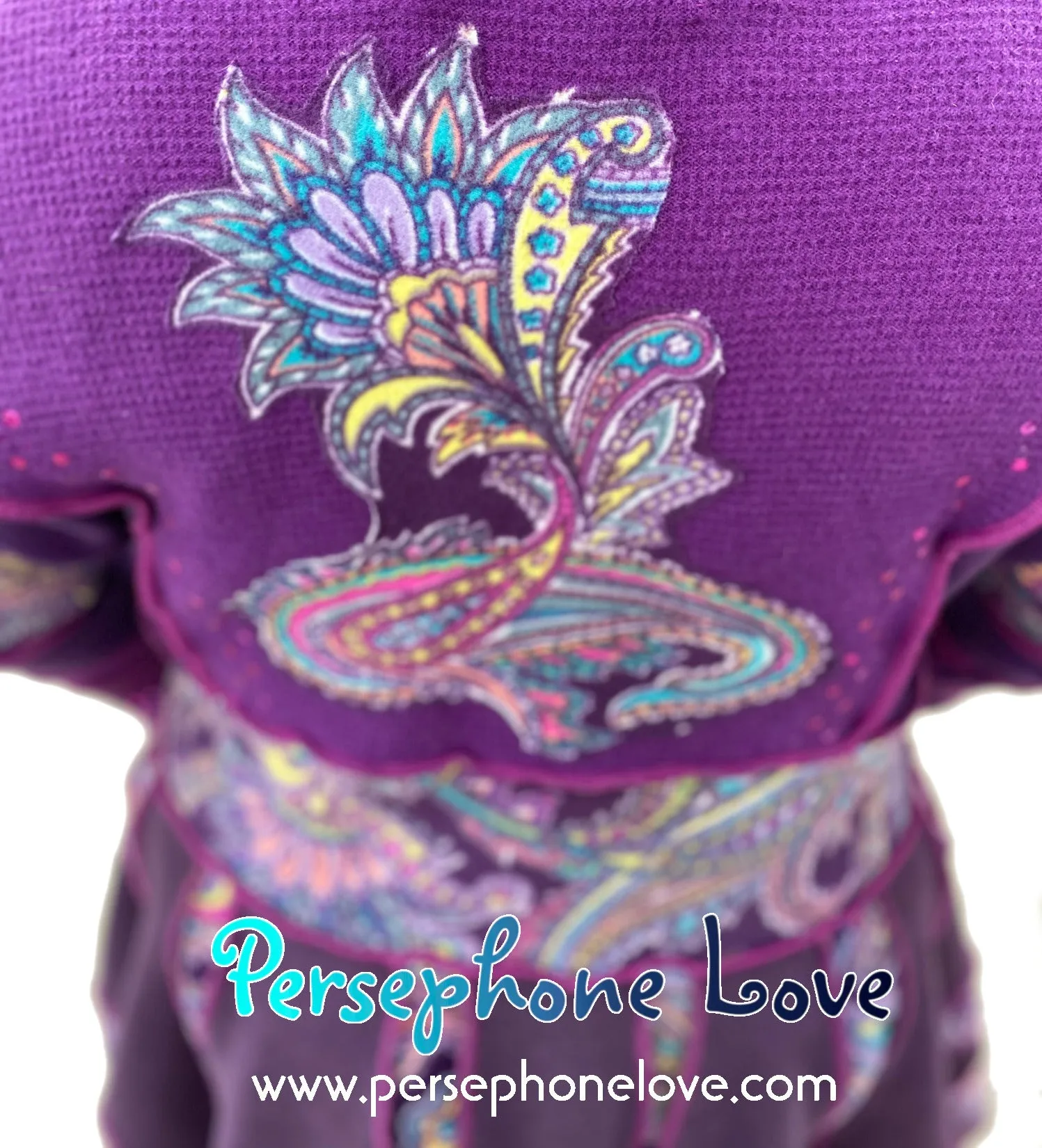 "Bloom" GODDESS SIZE Purple embroidered/felted/sequins cashmere patchwork Katwise-inspired sweatercoat-2536