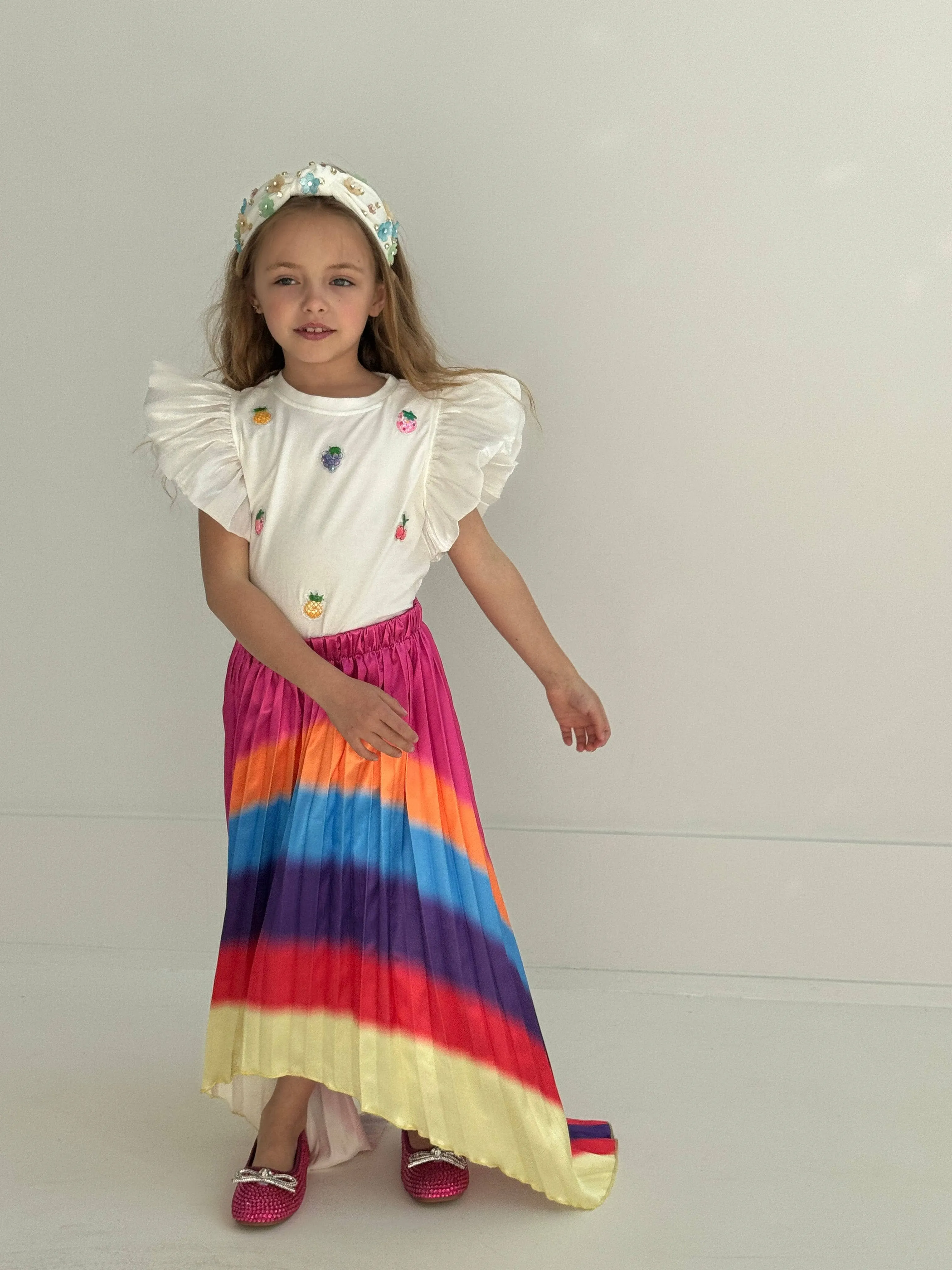 Rainbow Pleated Midi Skirt