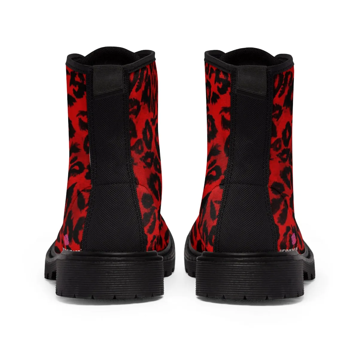 Red Leopard Print Women's Boots, Best Winter Laced Up Animal Print Designer Boots For Women