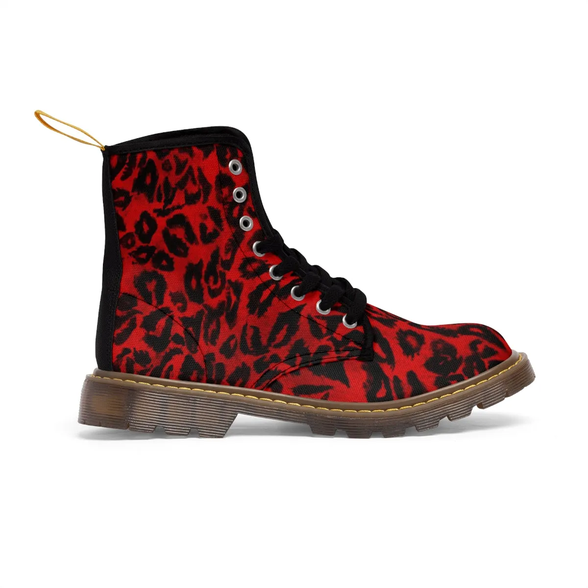 Red Leopard Print Women's Boots, Best Winter Laced Up Animal Print Designer Boots For Women