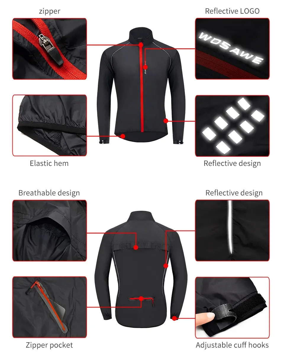 Reflective Men's Cycling Jackets Windproof Riding Bicycle Clothing Windbreaker Outdoor Sports Running MTB Bike Mesh Vest