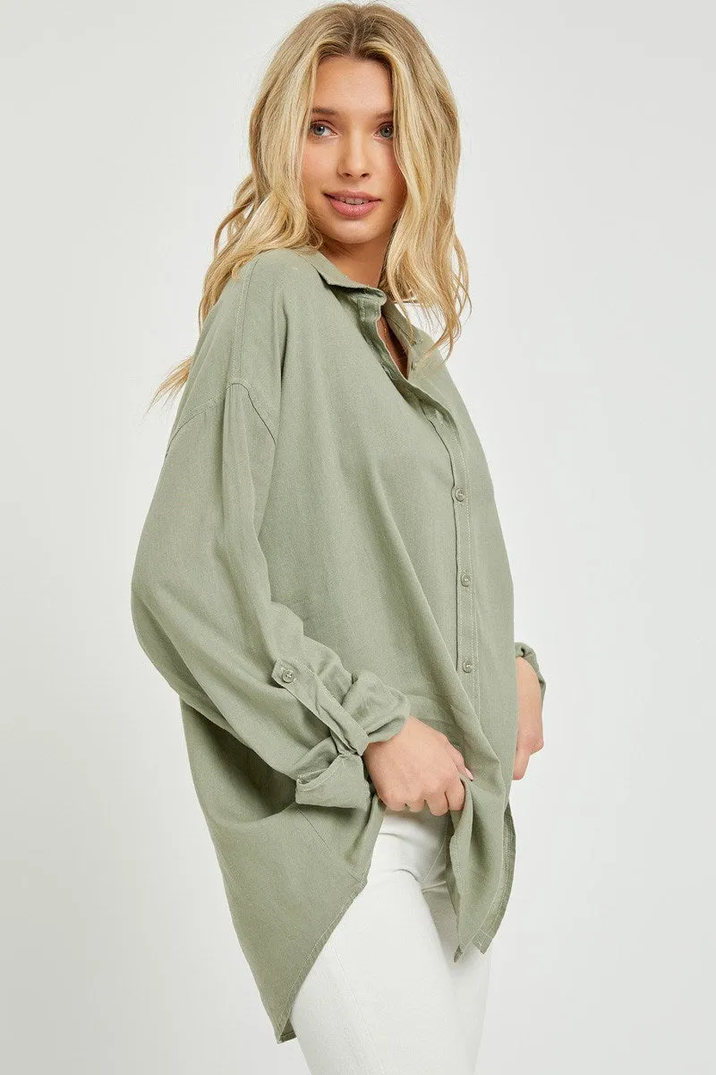 Relaxed Fit Button Down Linen Top