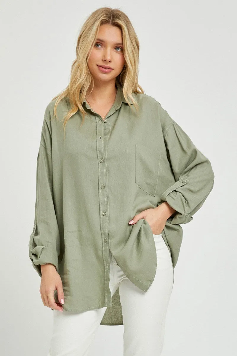 Relaxed Fit Button Down Linen Top